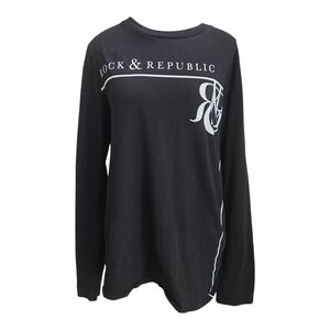 Rock & Republic Black Mens Graphic Long Sleeve Tee Size Med